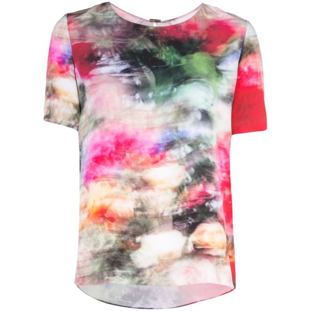Adam Lippes Womens Red Printed Short Sleeve Jewel Neck Evening Top 4